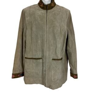 SFR Santa Fe Receations Suede Womens Aztec Western Beige Painted Coat Jacket L